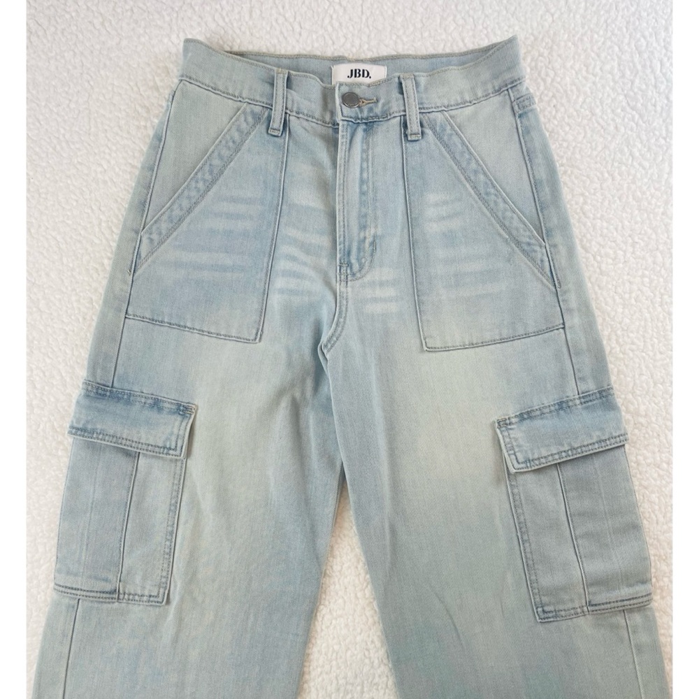 JBD. • Blue Light Wash High-Waisted Wide-Leg Cargo Jeans, 26 - Picture 15 of 16